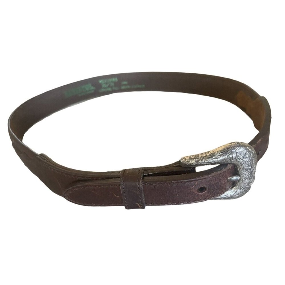 Resistol Unisex Brown Leather Cowboy Tooled Belt with Silver Buckle Sz 30
